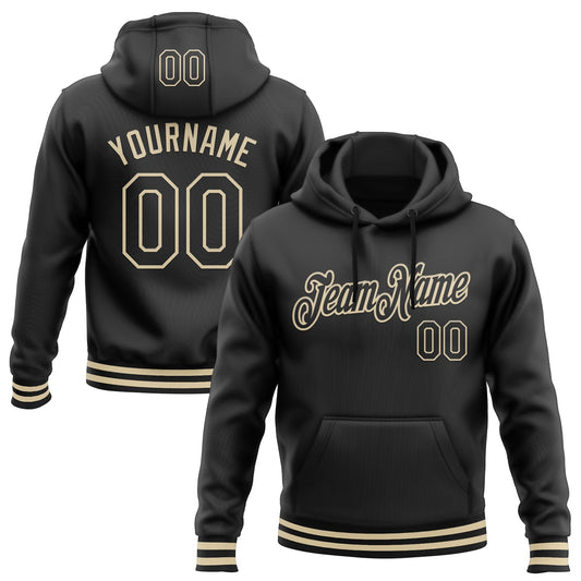 Custom Stitched Black Cream Sports Pullover Sweatshirt Hoodie - Main View