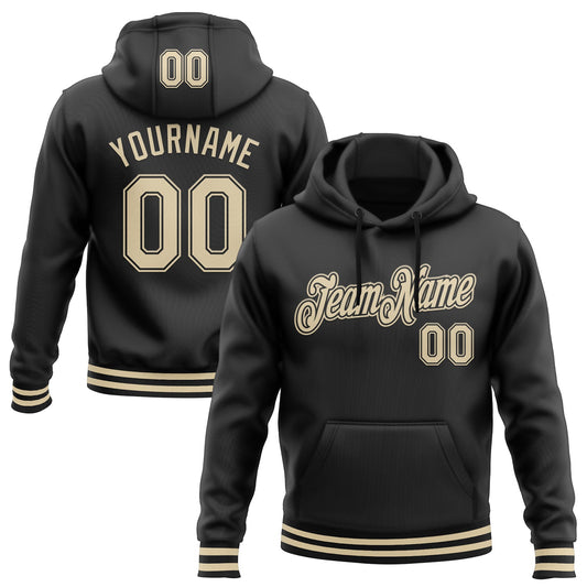 Custom Stitched Black Cream Sports Pullover Sweatshirt Hoodie - Main View