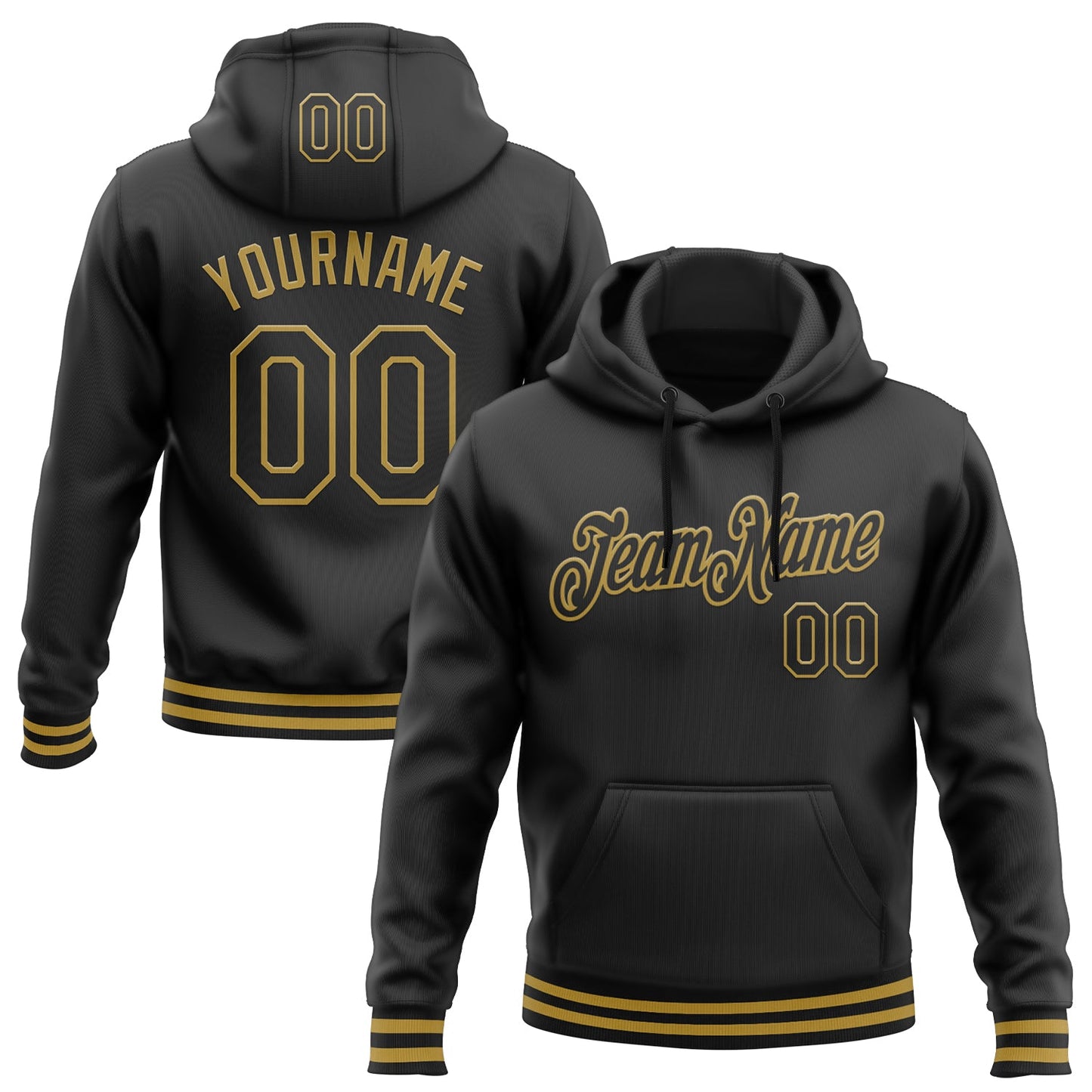Custom Stitched Black Old Gold Sports Pullover Sweatshirt Hoodie - Main View