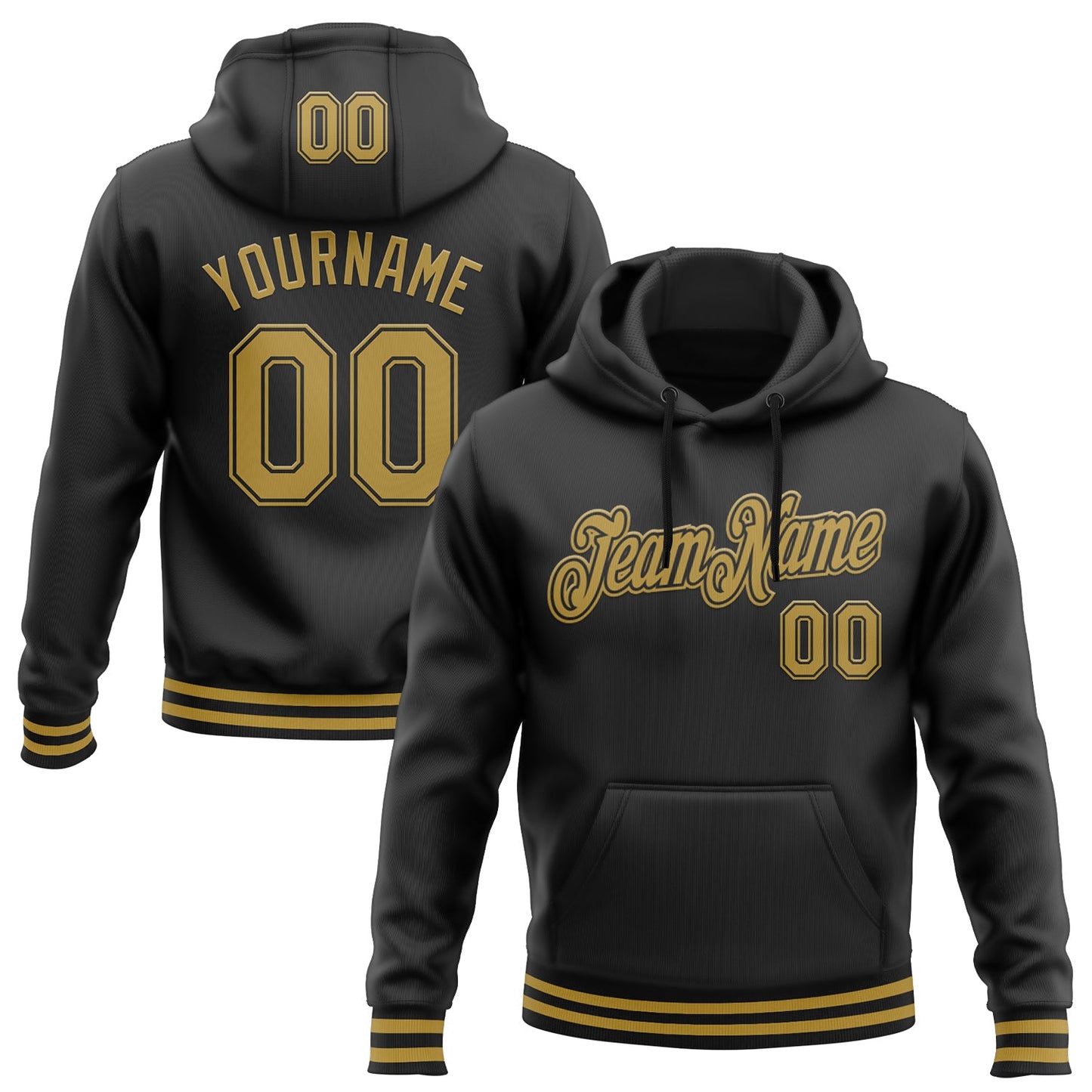 Custom Stitched Black Old Gold Sports Pullover Sweatshirt Hoodie - Main View