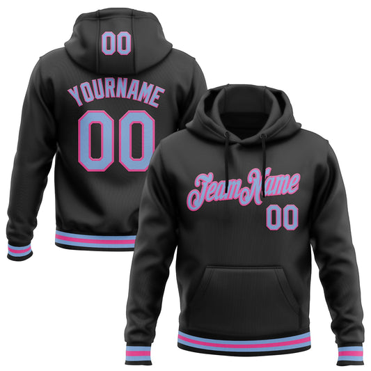 Custom Stitched Black Light Blue-Pink Sports Pullover Sweatshirt Hoodie - Main View
