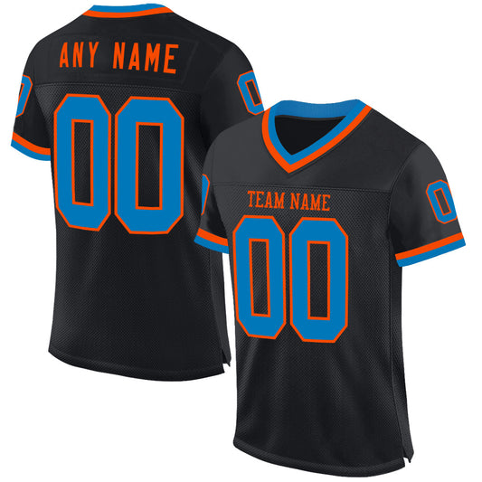 Custom Black Blue-Orange Mesh Authentic Throwback Football Jersey - Main View