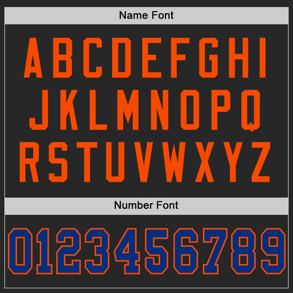 Custom Black Royal-Orange Mesh Authentic Throwback Football Jersey view 4