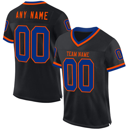 Custom Black Royal-Orange Mesh Authentic Throwback Football Jersey - Main View