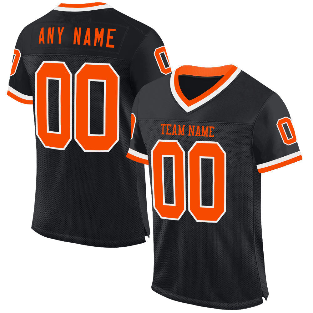 Custom Black Orange-White Mesh Authentic Throwback Football Jersey - Main View
