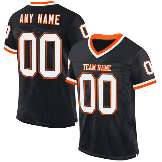 Custom Black White-Orange Mesh Authentic Throwback Football Jersey - Main View