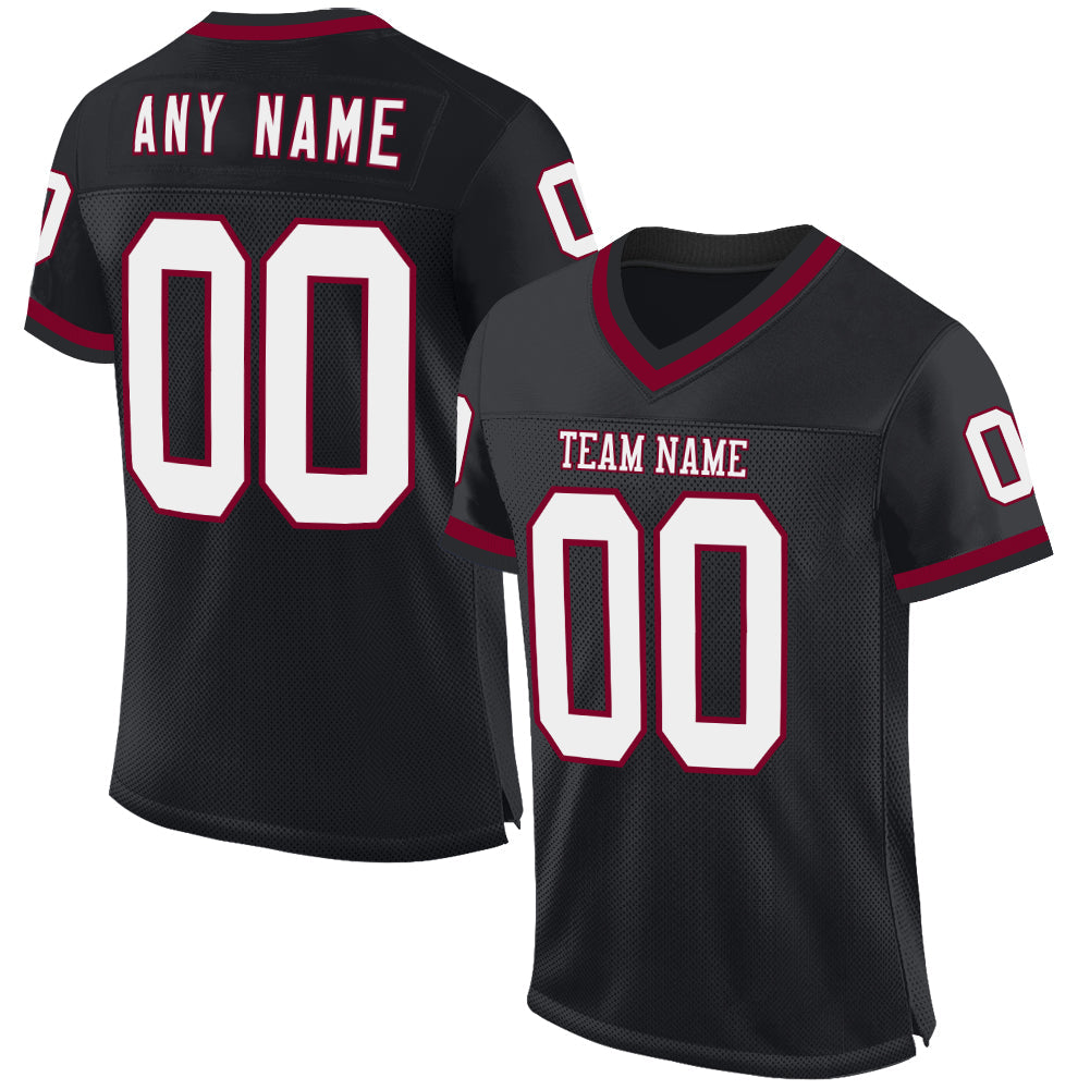 Custom Black White-Maroon Mesh Authentic Throwback Football Jersey - Main View