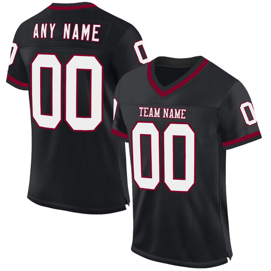 Custom Black White-Maroon Mesh Authentic Throwback Football Jersey - Main View