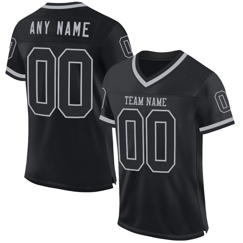 Custom Black Gray Mesh Authentic Throwback Football Jersey - Main View