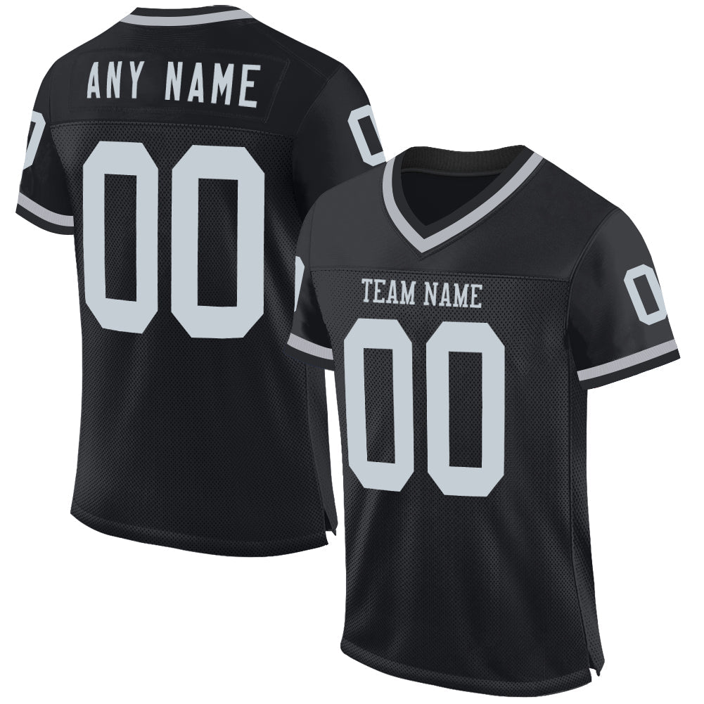 Custom Black Silver-Gray Mesh Authentic Throwback Football Jersey - Main View