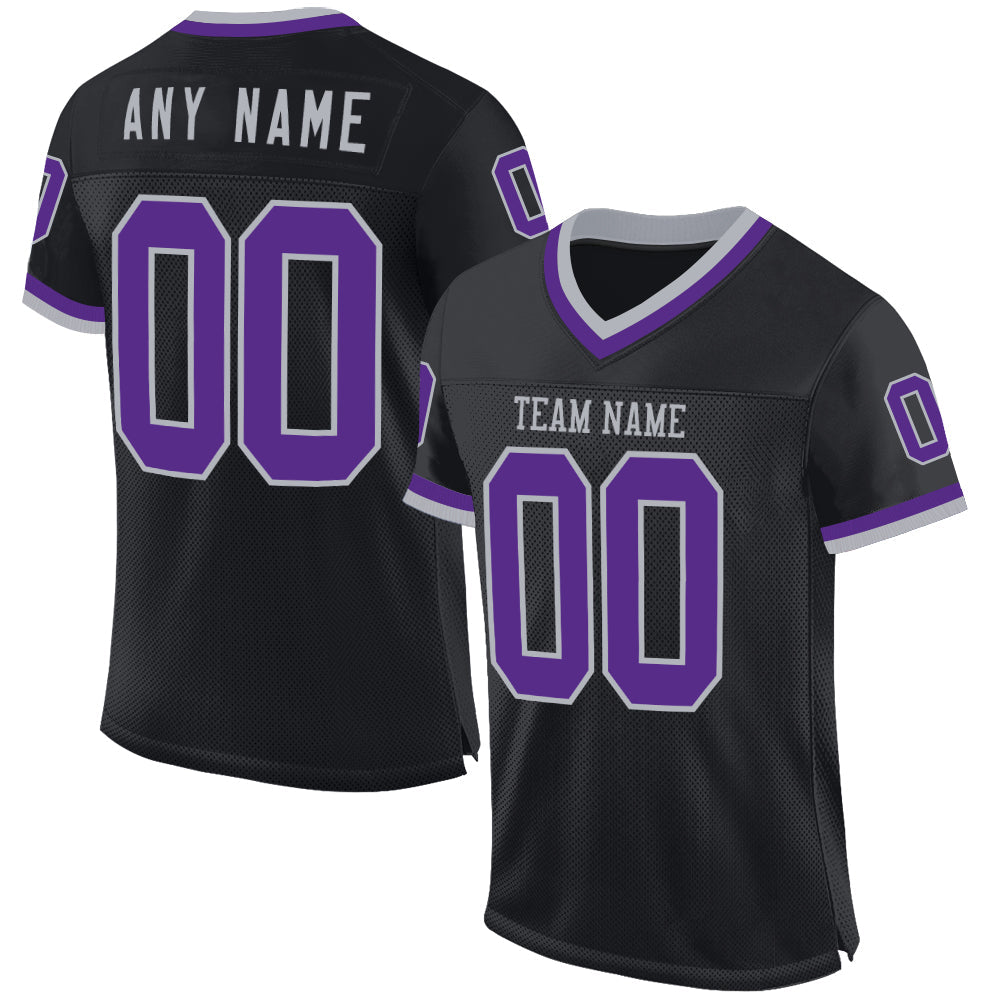 Custom Black Purple-Gray Mesh Authentic Throwback Football Jersey - Main View