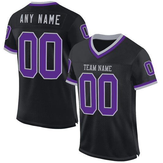 Custom Black Purple-Gray Mesh Authentic Throwback Football Jersey - Main View