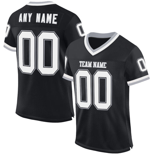 Custom Black White-Gray Mesh Authentic Throwback Football Jersey - Main View