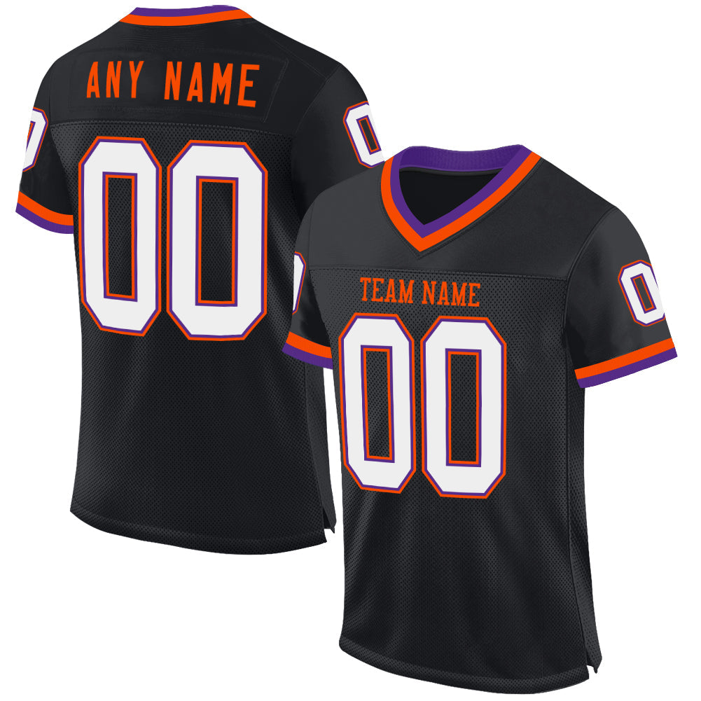 Custom Black Purple-Orange Mesh Authentic Throwback Football Jersey - Main View