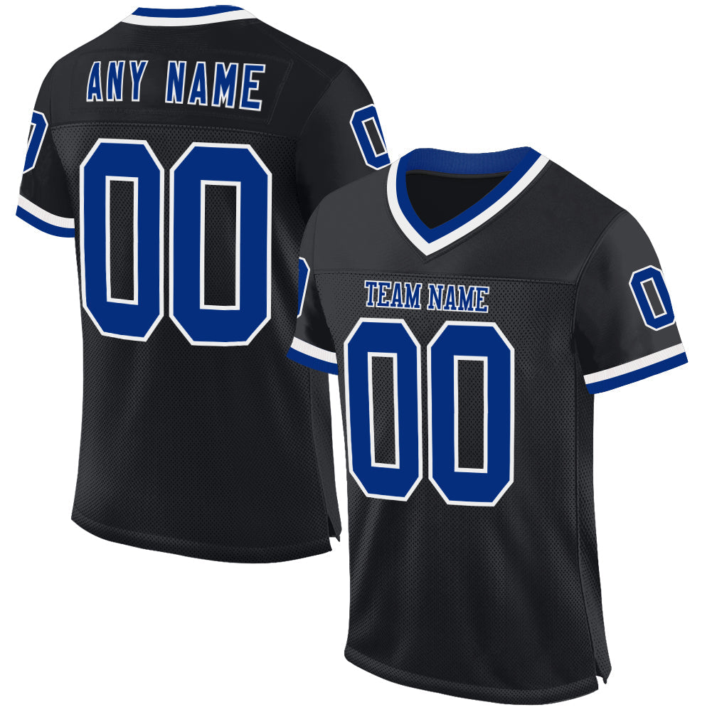 Custom Black Royal-White Mesh Authentic Throwback Football Jersey - Main View