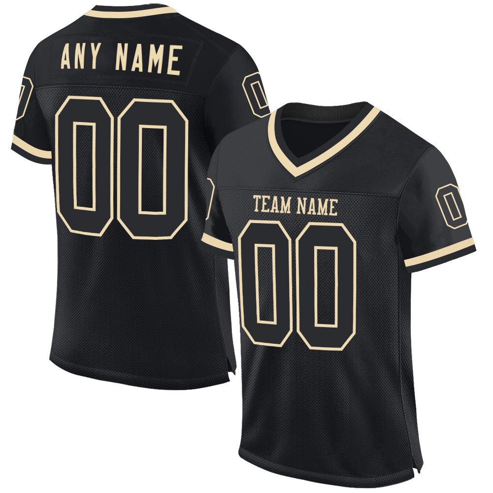 Custom Black Cream Mesh Authentic Throwback Football Jersey - Main View