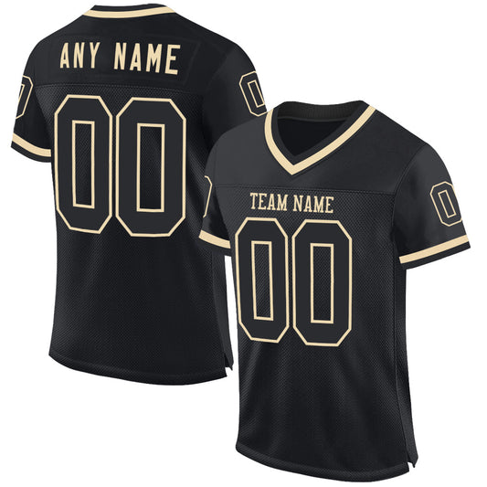 Custom Black Cream Mesh Authentic Throwback Football Jersey - Main View