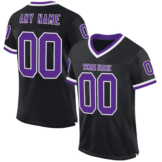 Custom Black Purple-White Mesh Authentic Throwback Football Jersey - Main View