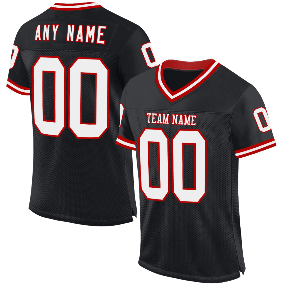 Custom Black White-Red Mesh Authentic Throwback Football Jersey - Main View