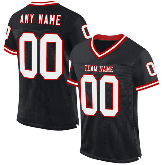 Custom Black White-Red Mesh Authentic Throwback Football Jersey - Main View