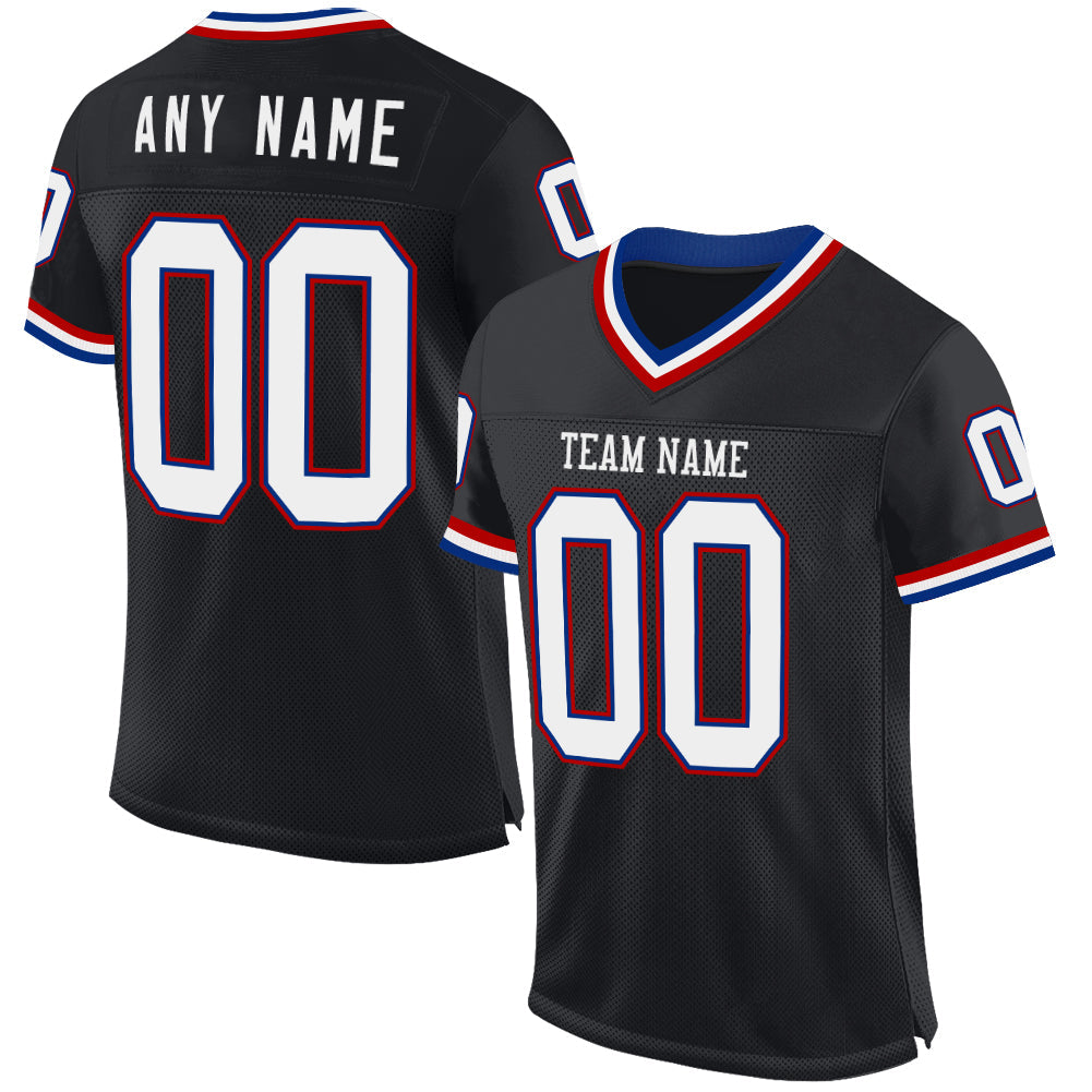 Custom Black Royal-Red Mesh Authentic Throwback Football Jersey - Main View
