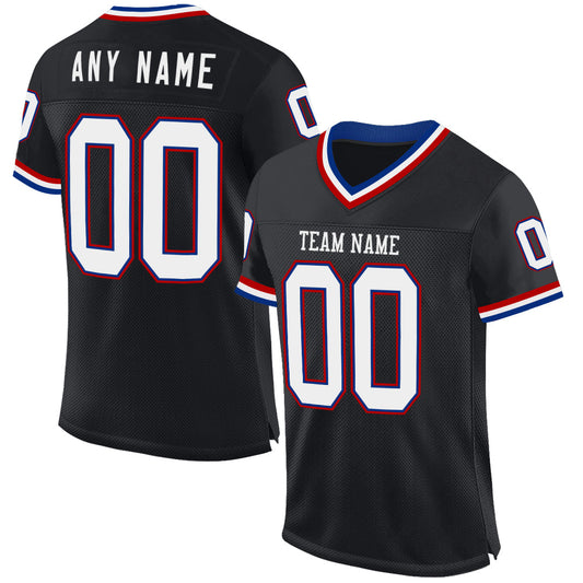 Custom Black Royal-Red Mesh Authentic Throwback Football Jersey - Main View