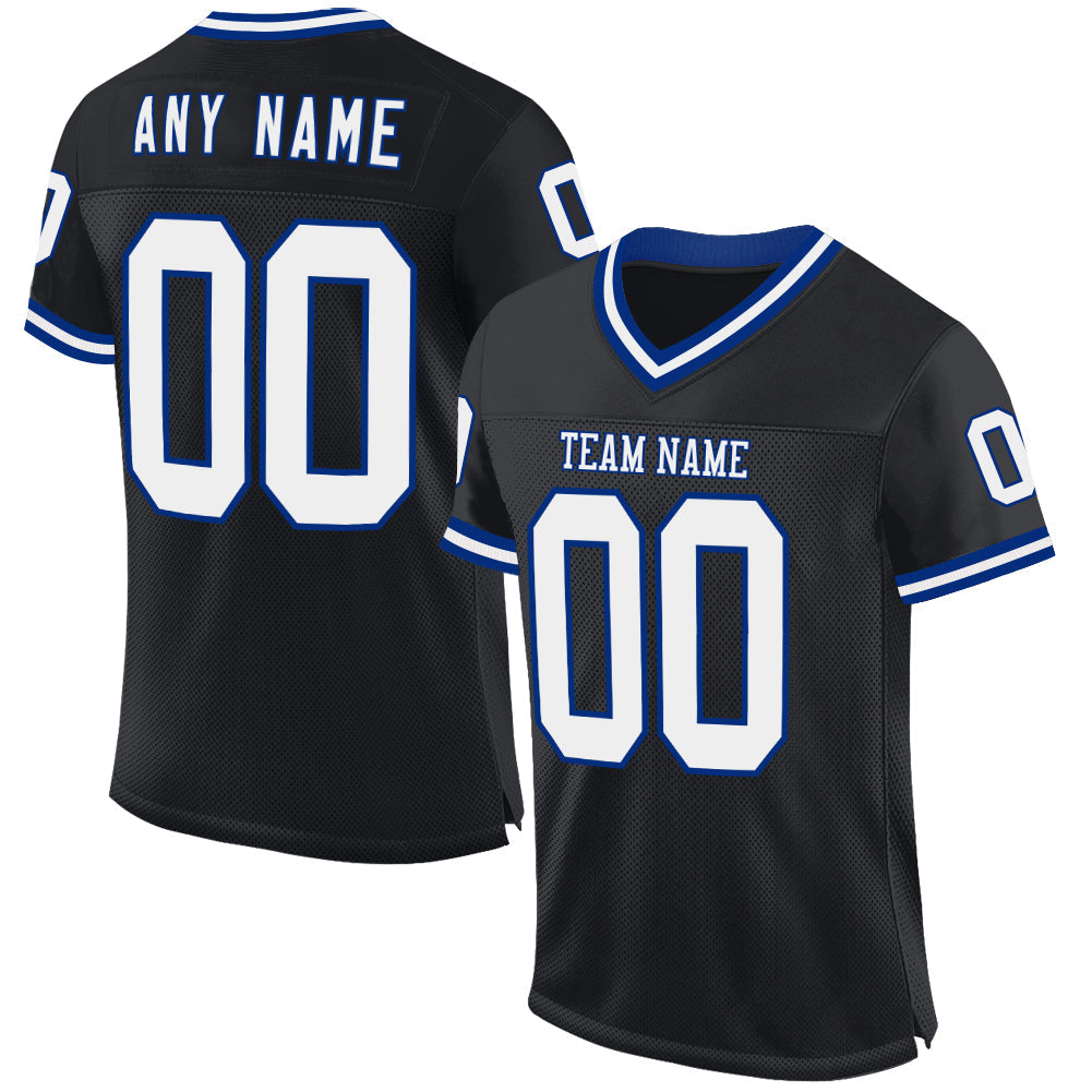 Custom Black White-Royal Mesh Authentic Throwback Football Jersey - Main View