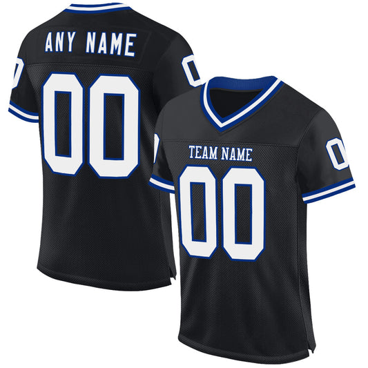 Custom Black White-Royal Mesh Authentic Throwback Football Jersey - Main View