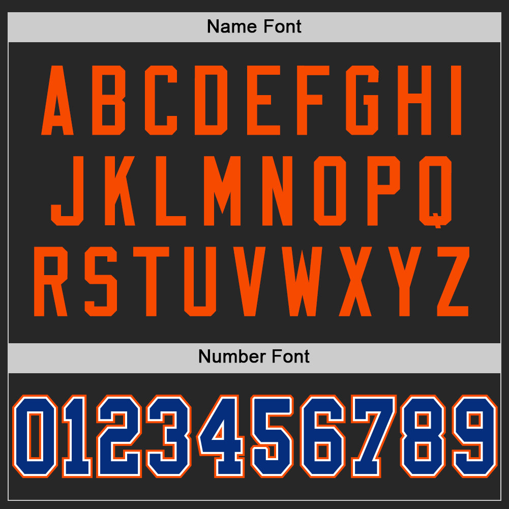 Custom Black Royal-Orange Mesh Authentic Throwback Football Jersey view 4