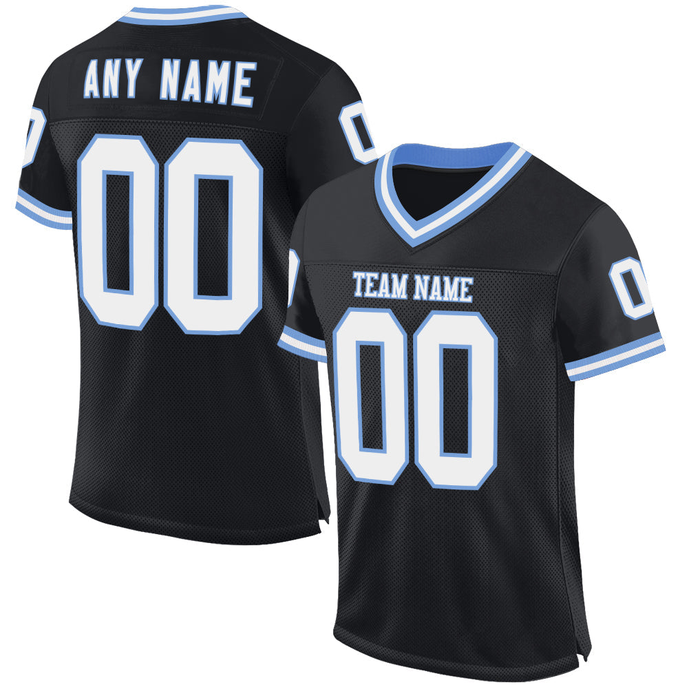 Custom Black White-Light Blue Mesh Authentic Throwback Football Jersey - Main View