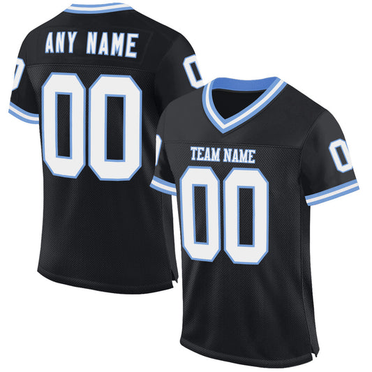Custom Black White-Light Blue Mesh Authentic Throwback Football Jersey - Main View