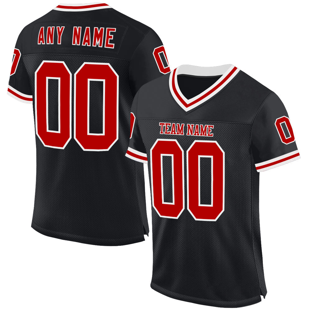 Custom Black Red-White Mesh Authentic Throwback Football Jersey - Main View