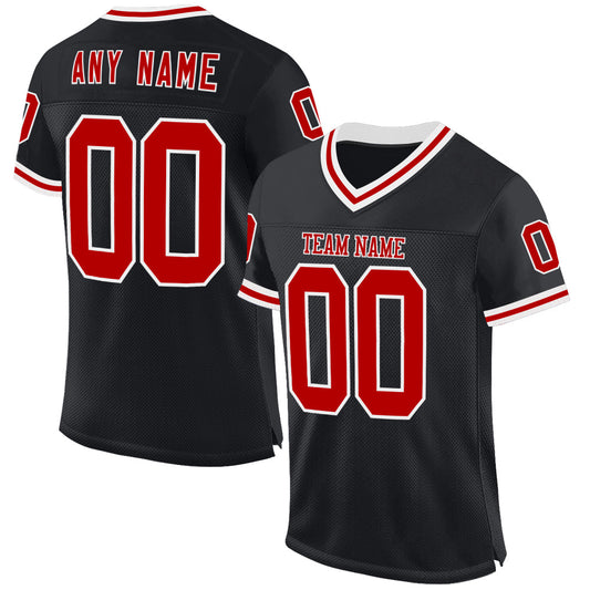 Custom Black Red-White Mesh Authentic Throwback Football Jersey - Main View