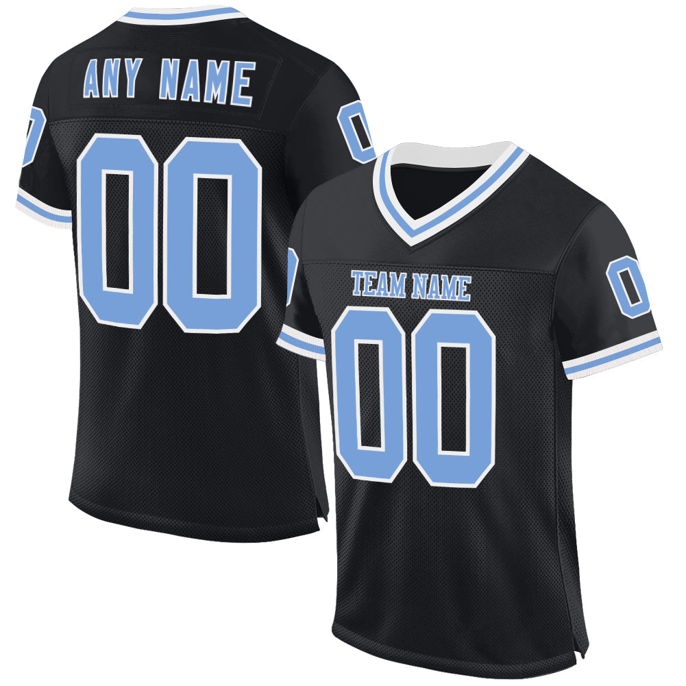 Custom Black Light Blue-White Mesh Authentic Throwback Football Jersey - Main View