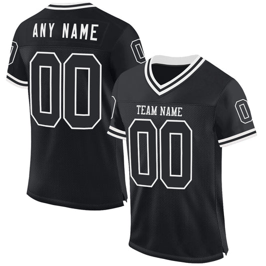 Custom Black White Mesh Authentic Throwback Football Jersey - Main View