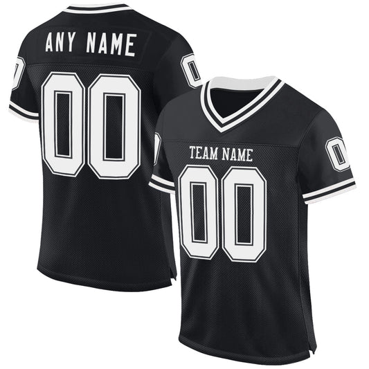Custom Black White Mesh Authentic Throwback Football Jersey - Main View