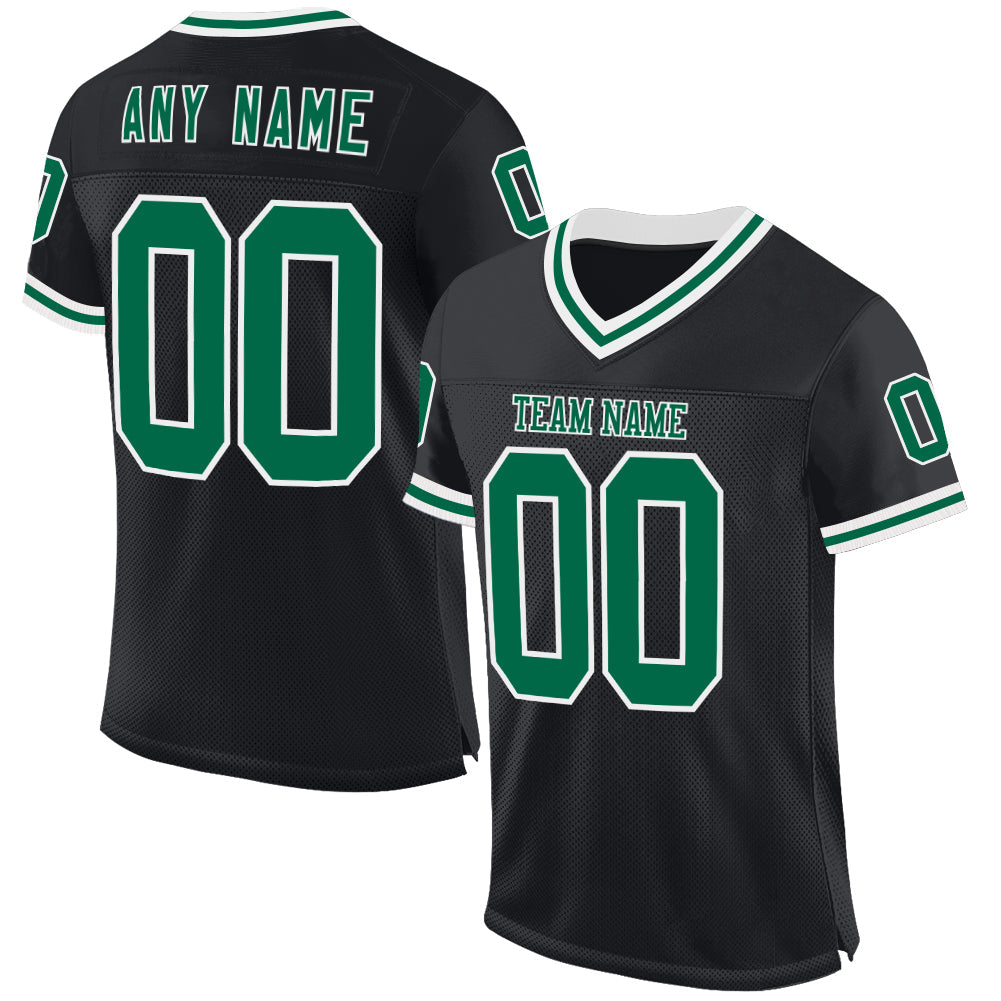 Custom Black Kelly Green-White Mesh Authentic Throwback Football Jersey - Main View