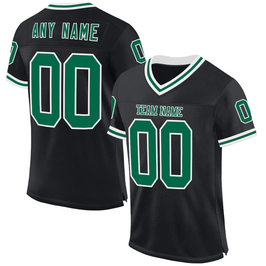 Custom Black Kelly Green-White Mesh Authentic Throwback Football Jersey - Main View