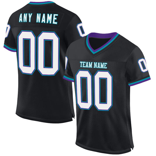 Custom Black Purple-Teal Mesh Authentic Throwback Football Jersey - Main View