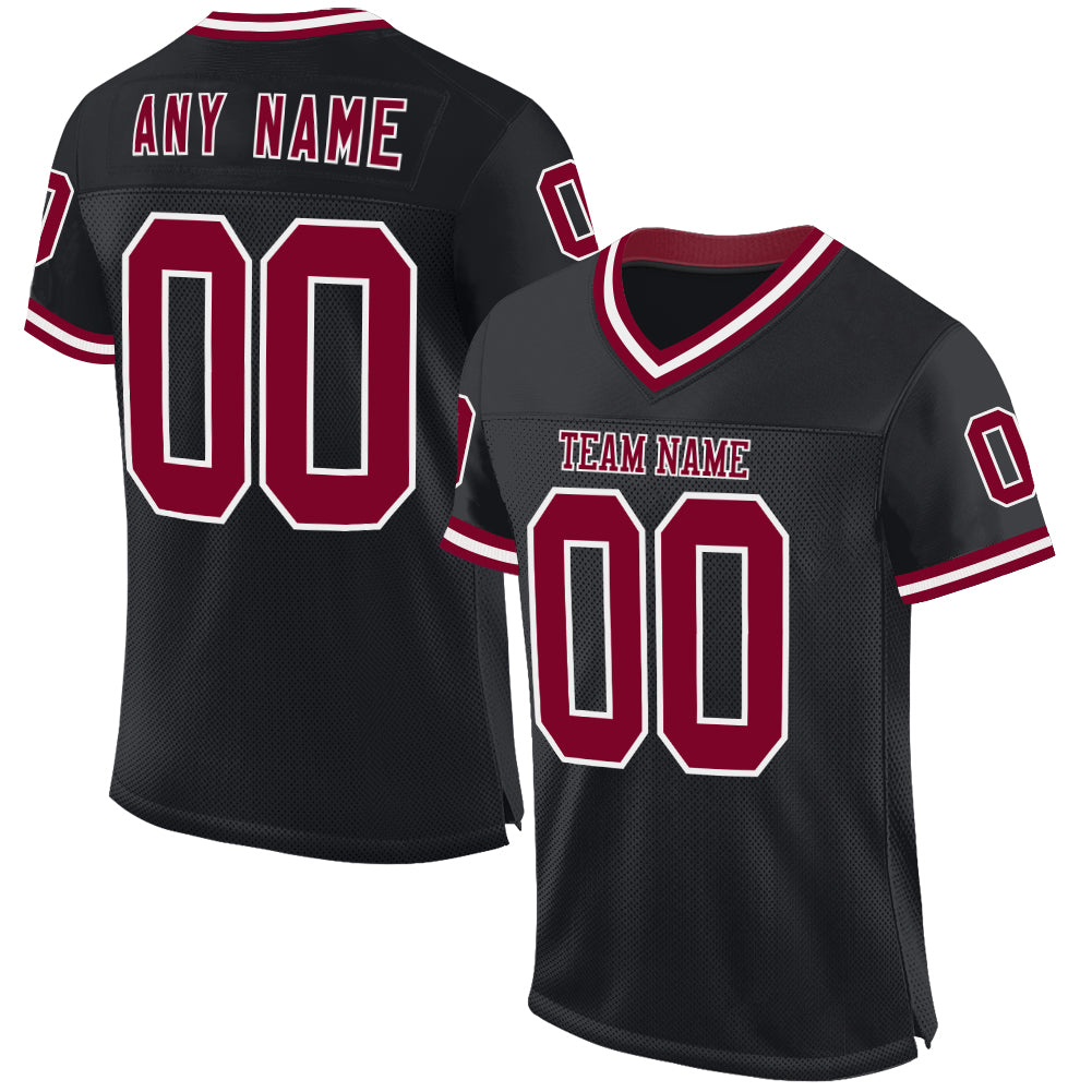 Custom Black Maroon-White Mesh Authentic Throwback Football Jersey - Main View