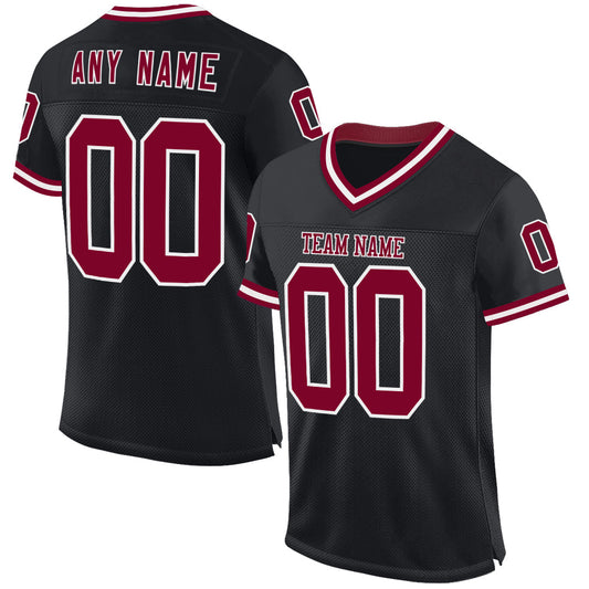 Custom Black Maroon-White Mesh Authentic Throwback Football Jersey - Main View