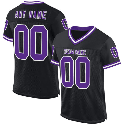 Custom Black Purple-White Mesh Authentic Throwback Football Jersey - Main View