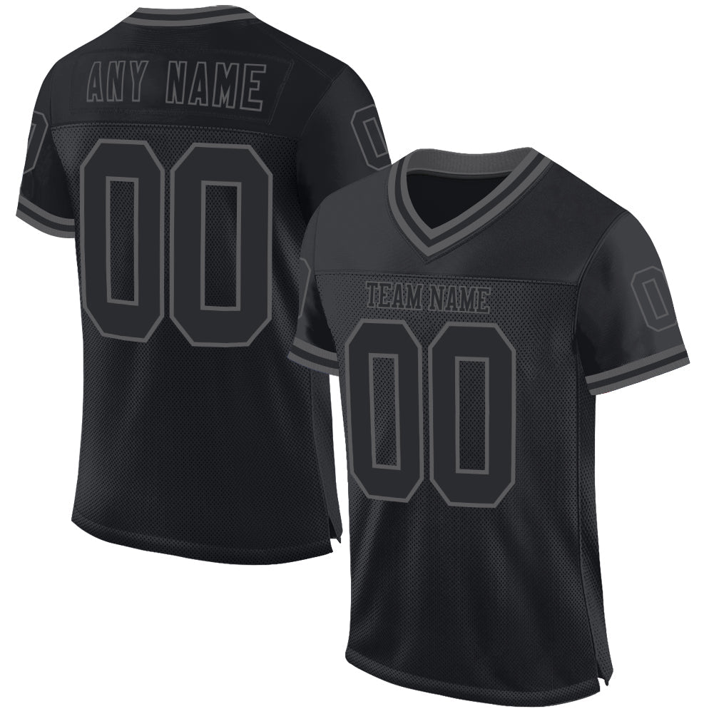 Custom Black Steel Gray Mesh Authentic Throwback Football Jersey - Main View