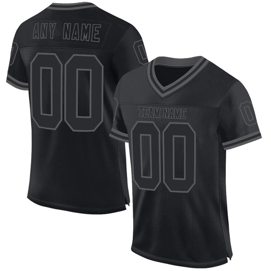 Custom Black Steel Gray Mesh Authentic Throwback Football Jersey - Main View
