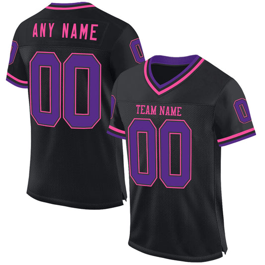 Custom Black Purple-Pink Mesh Authentic Throwback Football Jersey - Main View