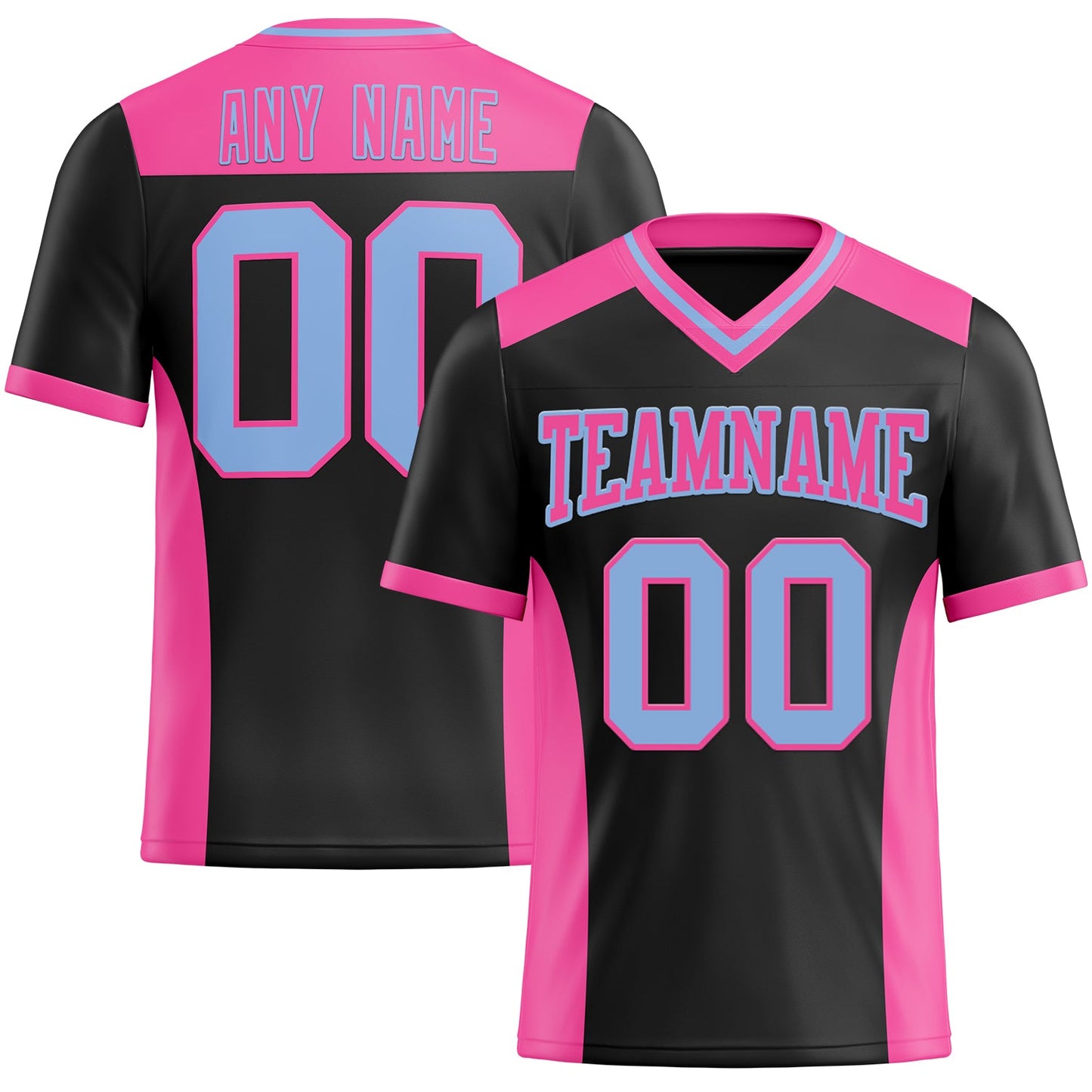 Custom Black Light Blue-Pink Authentic Football Jersey - Main View