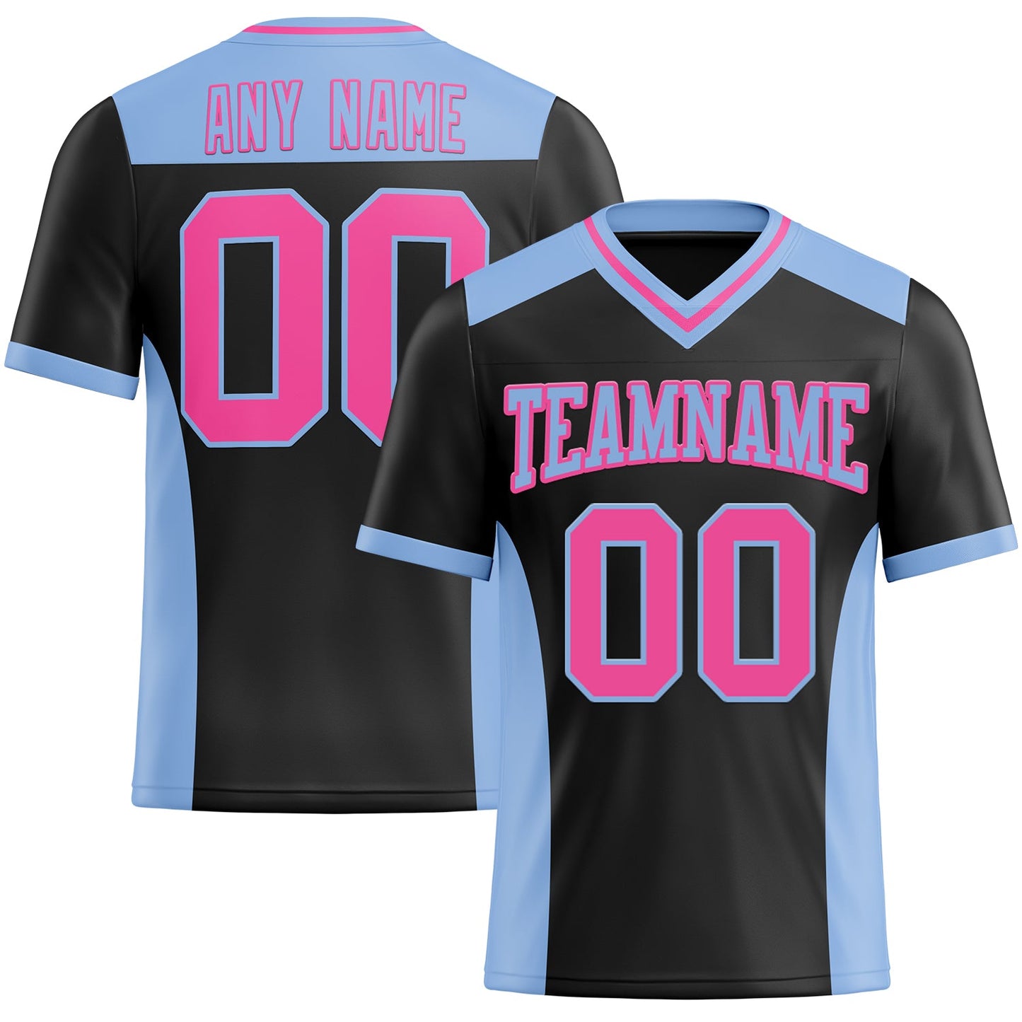 Custom Black Pink-Light Blue Authentic Football Jersey - Main View