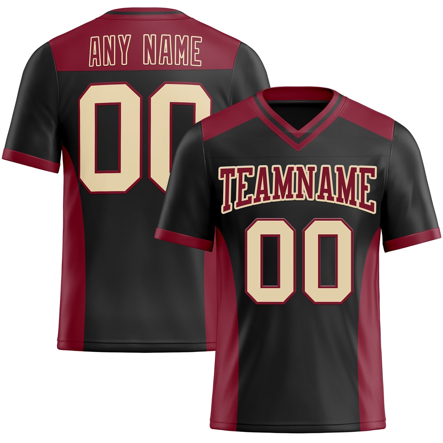 Custom Black Cream-Crimson Authentic Football Jersey - Main View
