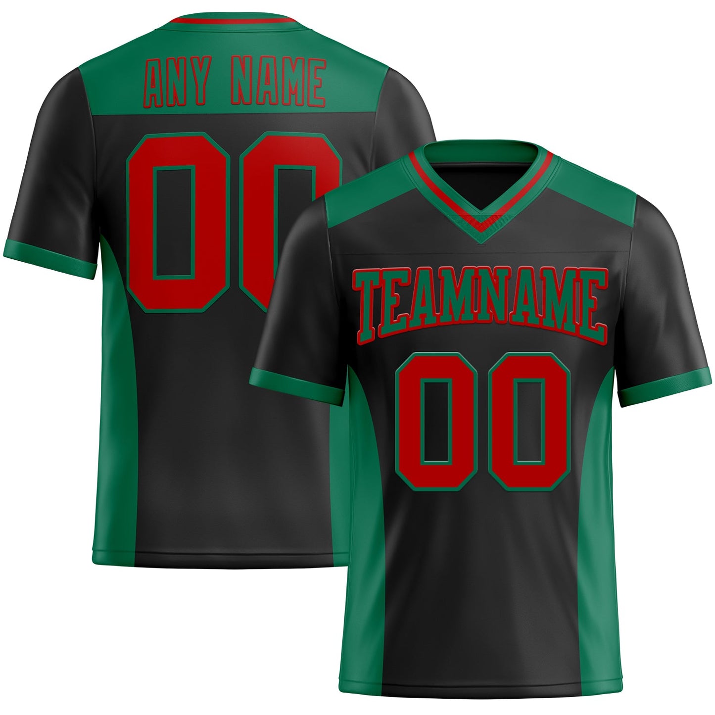 Custom Black Red-Kelly Green Authentic Football Jersey - Main View