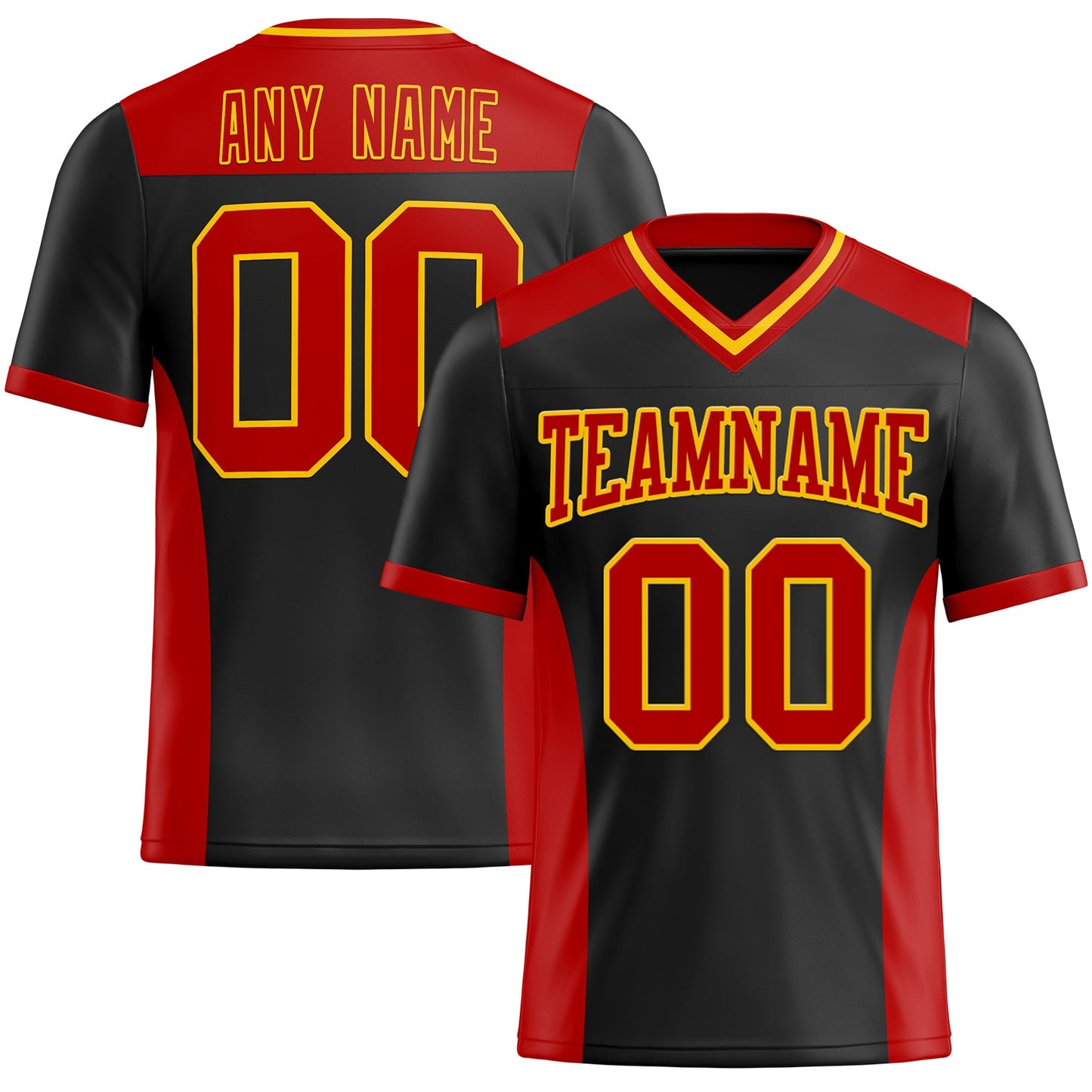 Custom Black Red-Yellow Authentic Football Jersey - Main View